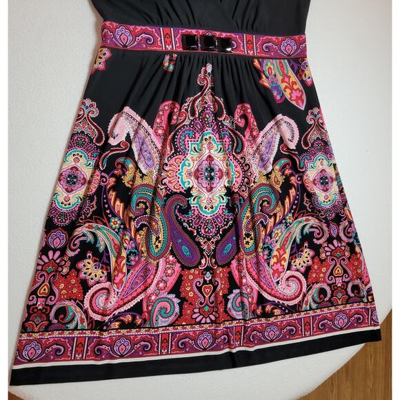 Sandra Darren Womens Dress 8 Wrap Top A-Line Sleeveless Black Pink Paisley Boho - Picture 8 of 12